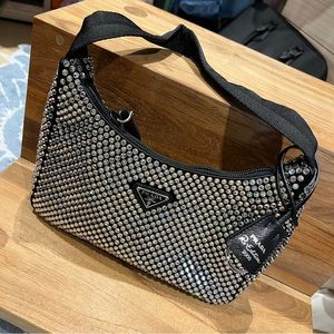 New Prada Re-edition black crystal bag nylon